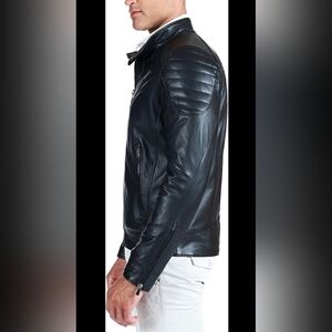 100% Leather Shearling Moto Jacket Size L